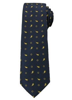 Krawat Męski z Żółtym Wzorem PAISLEY- 6 cm - Angelo di Monti, Ciemnogranatowy  KRADM1329 ze sklepu JegoSzafa.pl w kategorii Krawaty - zdjęcie 42410115
