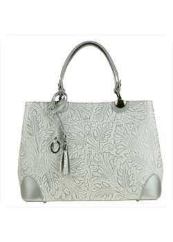 Skórzana torebka shopper kuferek l biała ze srebrnym wzorem ze sklepu melon.pl w kategorii Torby Shopper bag - zdjęcie 51543858