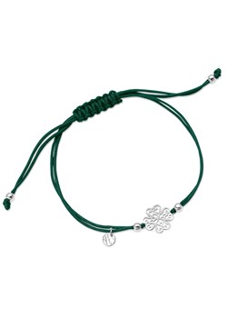 Bransoletka srebrna na zielonym sznurku - koniczyna - Hippie ze sklepu YES.pl w kategorii Bransoletki - zdjęcie 57363388