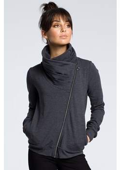 Bluza z ukośnym zamkiem - grafitowa ze sklepu Cudmoda w kategorii Bluzy damskie - zdjęcie 57625717