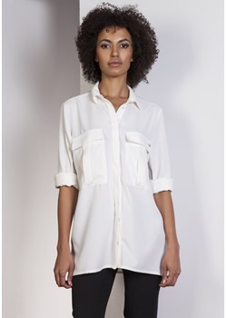 Elegancka koszula oversize - ecru ze sklepu Cudmoda w kategorii Koszule damskie - zdjęcie 57625907