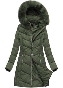 Długa pikowana kurtka damska zimowa khaki (7689) ze sklepu goodlookin.pl w kategorii Kurtki damskie - zdjęcie 59044925