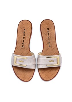 Klapki damskie Neścior skórzane beżowe casualowe bez zapięcia gładkie 