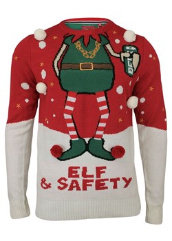 Sweter Świąteczny z Elfem, Śmieszny, Na Prezent, Pompony - Brave Soul, Męski SWBRSAW18SAFETYred ze sklepu JegoSzafa.pl w kategorii Swetry męskie - zdjęcie 61459906