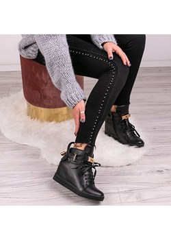 Sneakersy damskie Royalfashion.pl sznurowane czarne młodzieżowe bez wzorów na koturnie 