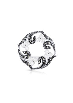 Broszka srebrna z markasytami i imitacją perły SVL/BS008 ze sklepu W.KRUK w kategorii Broszki - zdjęcie 62398446