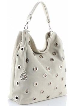 Vittoria Gotti Oryginalna Włoska Torebka Skórzana typu ShopperBag XL wykonana z wysokiej jakości zamszu naturalnego Beżowa (kolory) ze sklepu PaniTorbalska w kategorii Torby Shopper bag - zdjęcie 64688675