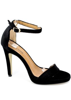 Sandały damskie Ulmani czarne skórzane na szpilce eleganckie bez wzorów na wysokim obcasie z klamrą 