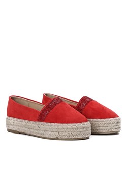 Espadryle damskie Royalfashion.pl na platformie czerwone z tkaniny 