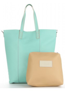 Firmowe Torebki Skórzane Modny Shopper Bag XL size marki Vittoria Gotti Made in Italy z Kosmetyczką Oliwka (kolory) ze sklepu PaniTorbalska w kategorii Torby Shopper bag - zdjęcie 68282556