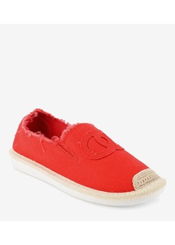 Espadryle damskie czerwone tkaninowe bez zapięcia płaskie gładkie 