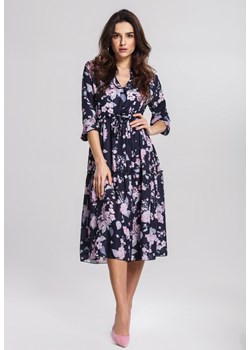 Renee sukienka wielokolorowa prosta w kwiaty casual midi z długim rękawem 