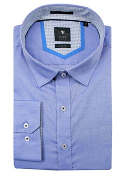 Niebieska Koszula z Długim Rękawem -REY JAY- Slim Fit, Męska, w Drobny Tłoczony Wzór KSDWRJrap317304SL ze sklepu JegoSzafa.pl w kategorii Koszule męskie - zdjęcie 72397547