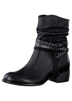 Marco Tozzi botki młodzieżowe czarne na zamek na obcasie 