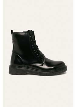 Workery damskie Marco Tozzi casualowe czarne wiązane na jesień na płaskiej podeszwie bez wzorów 