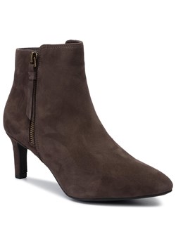 Clarks botki na szpilce brązowe gładkie eleganckie na zamek 