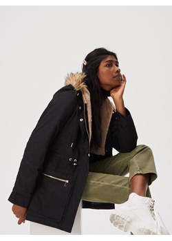 Sinsay kurtka damska gładka z kapturem długa 