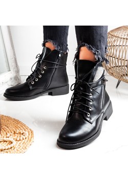 Workery damskie czarne Royalfashion.pl płaskie sznurowane bez wzorów młodzieżowe jesienne 