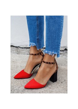 Czółenka DeeZee ze szpiczastym noskiem na średnim obcasie na słupku wielokolorowe w zwierzęcy wzór eleganckie 