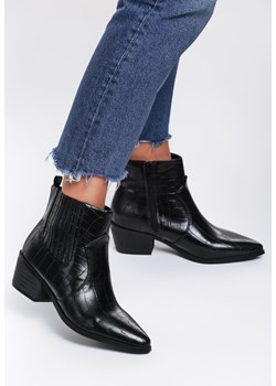 Czarne botki Renee z zamkiem w stylu boho na obcasie ze skóry ekologicznej 