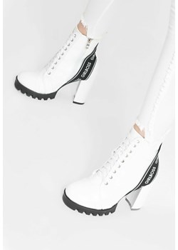 Renee botki białe eleganckie ze skóry ekologicznej na zamek 