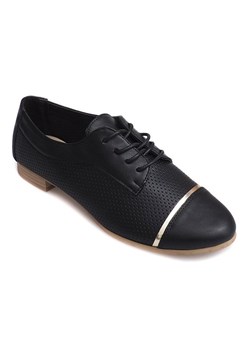 Jazzówki Butymodne czarne casual wiązane ze skóry ekologicznej płaskie 