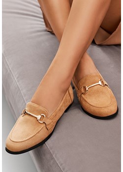 Beżowe mokasyny Renee bez wzorów casual płaskie 
