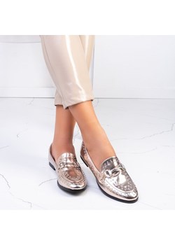 Mokasyny Royalfashion.pl casual na płaskiej podeszwie złote 