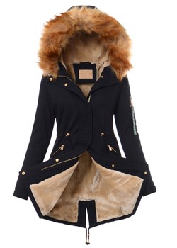 Parka damska czarna bez wzorów jesienna 