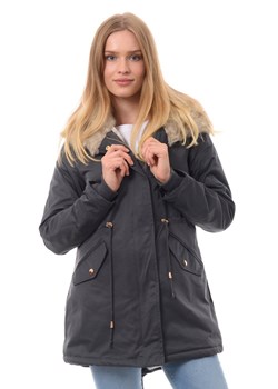 Kurtka damska bez wzorów długa z kapturem na jesień 