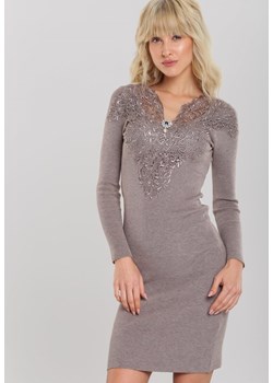 Sukienka Renee mini na co dzień dopasowana na jesień z kryształkami 