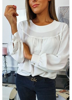 Bluzka damska biała z długimi rękawami z okrągłym dekoltem 