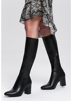 Renee kozaki damskie na zimę eleganckie czarne z zamkiem na obcasie z cholewką przed kolano 