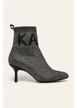 Botki Karl Lagerfeld srebrne eleganckie skórzane gładkie 