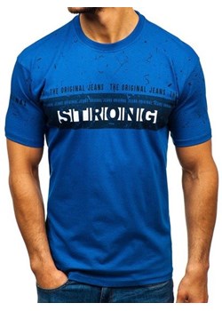 T-shirt męski z nadrukiem niebieski Denley 14204 ze sklepu Denley w kategorii T-shirty męskie - zdjęcie 76453866