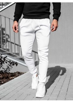 Spodnie męskie joggery dresowe białe Denley XW01-A ze sklepu Denley w kategorii Spodnie męskie - zdjęcie 76454395
