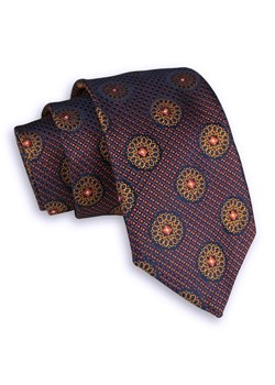 Pomarańczowo-Granatowy Elegancki Męski Krawat -ALTIES- 7 cm, Klasyczny, Wzór Geometryczny KRALTS0398 ze sklepu JegoSzafa.pl w kategorii Krawaty - zdjęcie 76521985