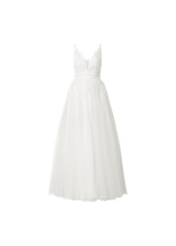 Sukienka biała Luxuar satynowa z dekoltem w serek 