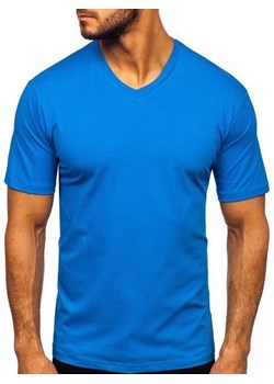 T-shirt męski bez nadruku w serek niebieski Bolf 192131 ze sklepu Denley w kategorii T-shirty męskie - zdjęcie 80475049
