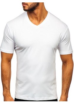T-shirt męski bez nadruku w serek biały Bolf 192131 ze sklepu Denley w kategorii T-shirty męskie - zdjęcie 80475055