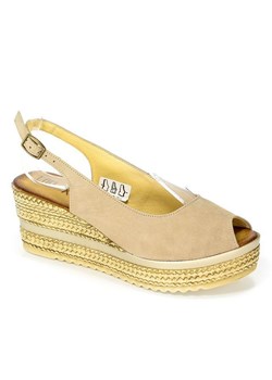 Espadryle damskie Lan-Kars brązowe na lato na koturnie bez wzorów z klamrą 