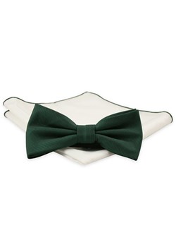 Zielona Elegancka Mucha z Białą Poszetką -CHATTIER- Męska, Butelkowa Zieleń, Drobny Wzór MUCH0594 ze sklepu JegoSzafa.pl w kategorii Muchy - zdjęcie 83656316
