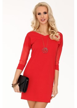 Merribel sukienka czerwona mini bez wzorów na randkę z długimi rękawami 