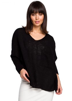 BK018 Luźny sweter z kieszenią - czarny ze sklepu Świat Bielizny w kategorii Swetry damskie - zdjęcie 85519057