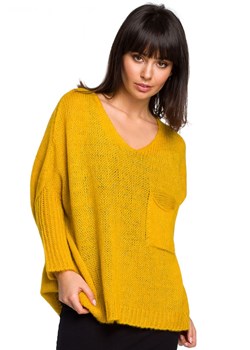BK018 Luźny sweter z kieszenią - miodowy ze sklepu Świat Bielizny w kategorii Swetry damskie - zdjęcie 85519066