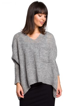 BK018 Luźny sweter z kieszenią - szary ze sklepu Świat Bielizny w kategorii Swetry damskie - zdjęcie 85519078
