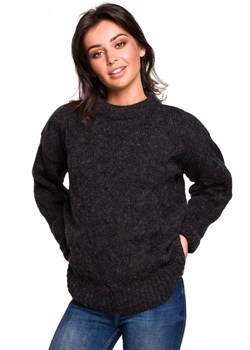 BK038 Sweter ze splotem typu warkocz - antracytowy ze sklepu Świat Bielizny w kategorii Swetry damskie - zdjęcie 85519356