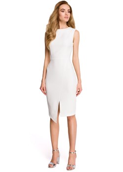 S105 Sukienka z asymetrycznym rozcięciem - ecru ze sklepu Świat Bielizny w kategorii Sukienki - zdjęcie 85534927