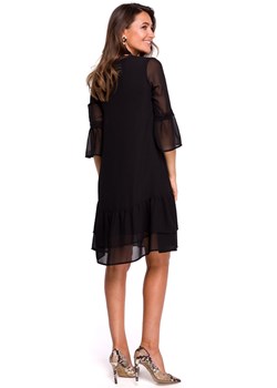 S160 Sukienka szyfonowa z falbanami - czarna ze sklepu Świat Bielizny w kategorii Sukienki - zdjęcie 85535426