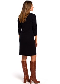 S178 Sukienka swetrowa z długimi rękawami - czarna ze sklepu Świat Bielizny w kategorii Sukienki - zdjęcie 85535558